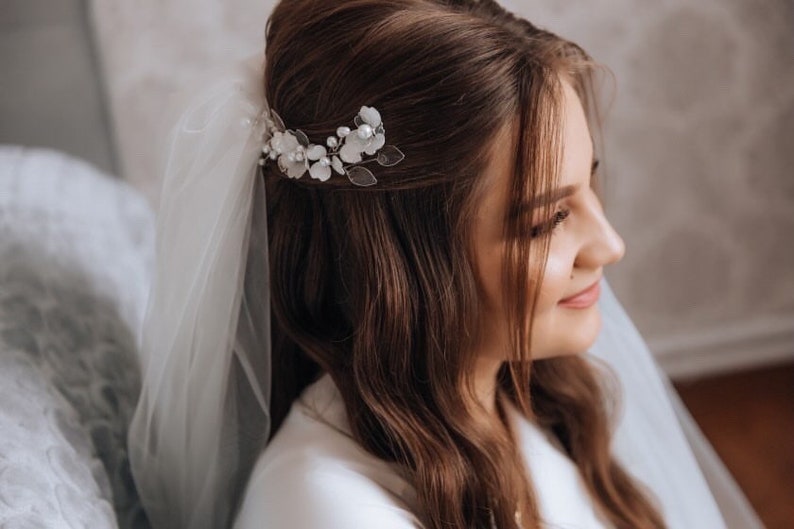 Bridal hair clip floral, Bridal floral head piece, Floral wreath, Bridal tiara floral, Bridal floral hair comb, Wedding floral hair piece image 10