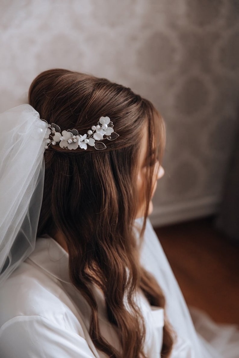 Bridal hair clip floral, Bridal floral head piece, Floral wreath, Bridal tiara floral, Bridal floral hair comb, Wedding floral hair piece image 1