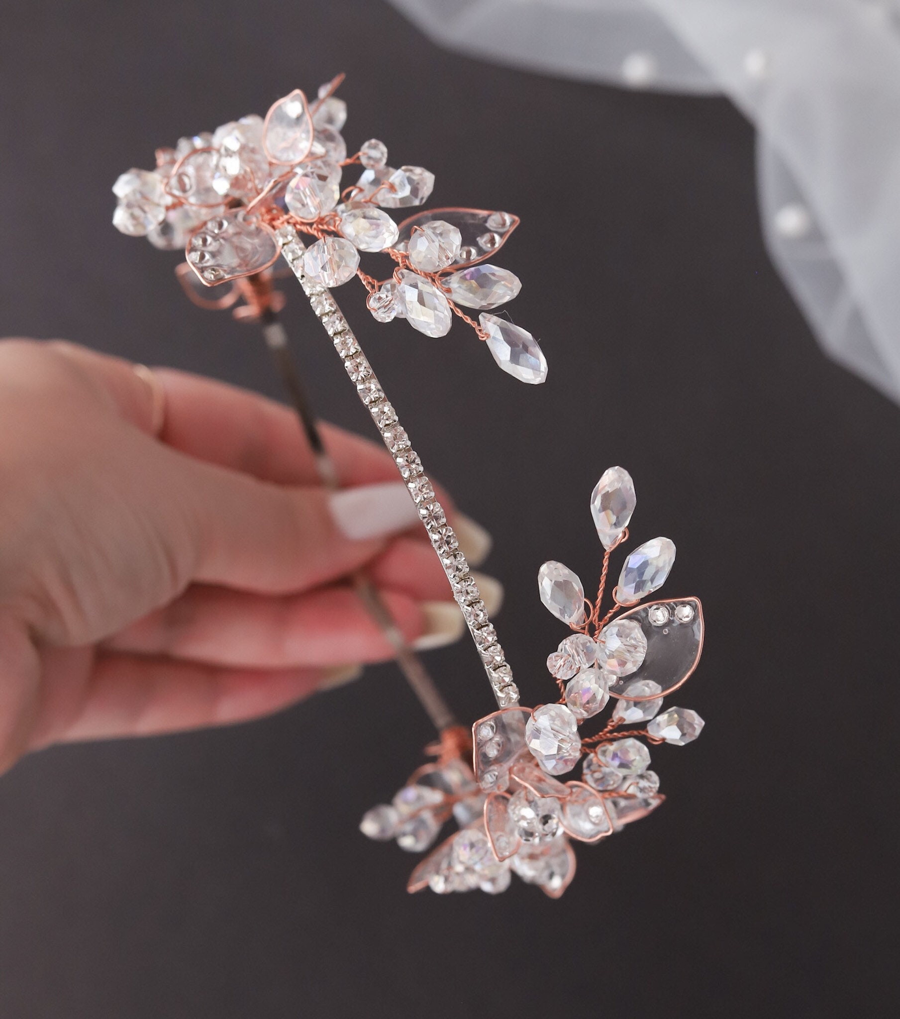 Rose Gold Tiara Wedding Tiara for a Bride Rose Gold Wedding Etsy UK