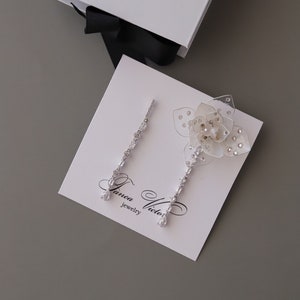 White flower earrings, Boho bridal earrings, Floral bridal earrings, Pearl flower earrings,Asymmetric earrings,Bridal dangle flower earrings image 8
