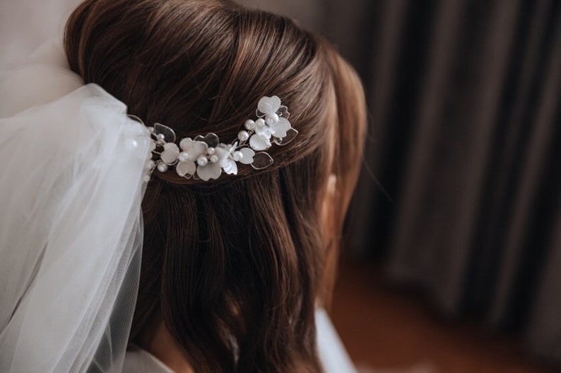 Bridal hair clip floral, Bridal floral head piece, Floral wreath, Bridal tiara floral, Bridal floral hair comb, Wedding floral hair piece image 7