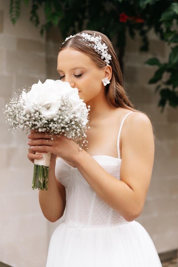 Braut-Stirnband Mit Weißer Rose – Für Junggesellinnenabschied, Blumenkrone, Flexibles Band