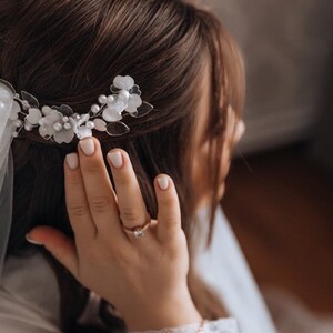 Bridal hair clip floral, Bridal floral head piece, Floral wreath, Bridal tiara floral, Bridal floral hair comb, Wedding floral hair piece image 5