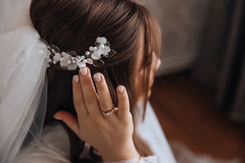 Bridal hair clip floral, Bridal floral head piece, Floral wreath, Bridal tiara floral, Bridal floral hair comb, Wedding floral hair piece image 5