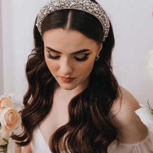Bride headband, Pearl bridal headband, Embroidered headband, White padded headband, Bridal tiara, Bridal head piece, Wide headband image 10