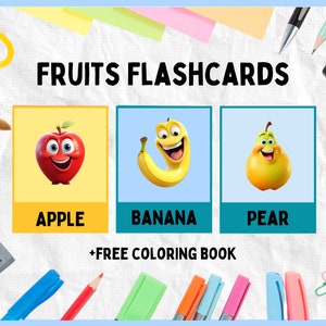 12 Fruits Flashcards | Pre School Cards | Educational Printable Cards | Instant Download