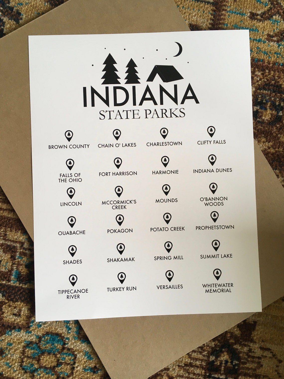 Indiana State Park Checklist Digital Print Travel Gift Etsy