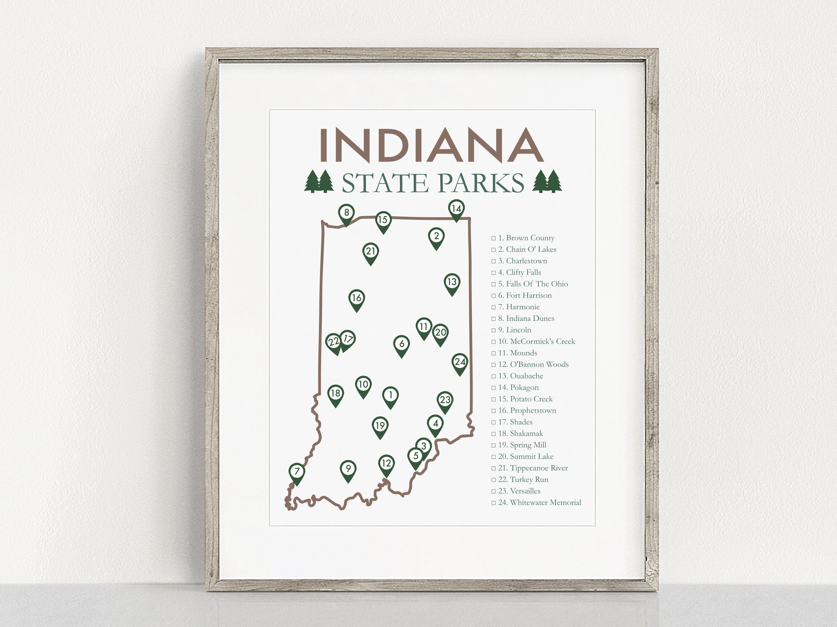Indiana State Park Checklist Digital Print Travel Gift Etsy