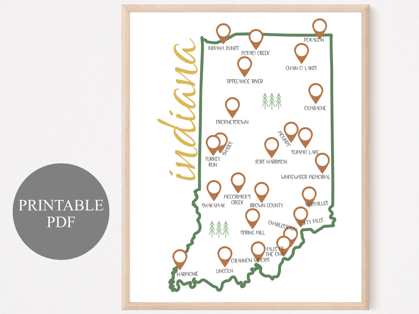 INDIANA State Park Checklist Printable PDF DIGITAL Download Indiana Hiking Checklist Indiana