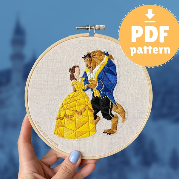 Geometric embroidery pattern - princess and prince embroidery pattern - beauty princess