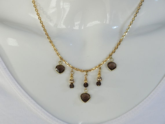 Heart shaped smoky quartz and gold necklace