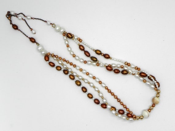 14k Gold, copper and freshwater pearl multiple-strand necklace