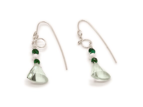 Emerald and prasiolite (green amethyst) one-of-a-kind earrings