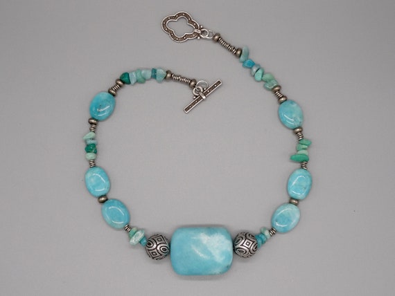 Chunky amazonite and antique silver necklace
