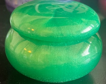 Handmade Resin Mini Keepsake, Pill, Stash, Jewelry, Bead Jar green Jade Design