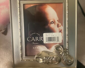 Vintage 1997 Carr Picture Frame - Brass Silver Baby Shoes Design