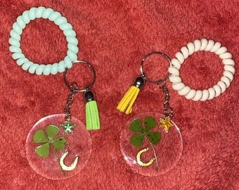 Four Leaf Clover Good Luck Keychains or Pocket Tokens St. Patrick’s Day ready Handmade with Epoxy Resin