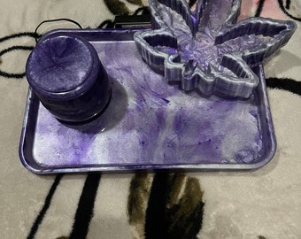 3pc Purple Swirl Light Up Tray Rolling Tray trinket tray Set