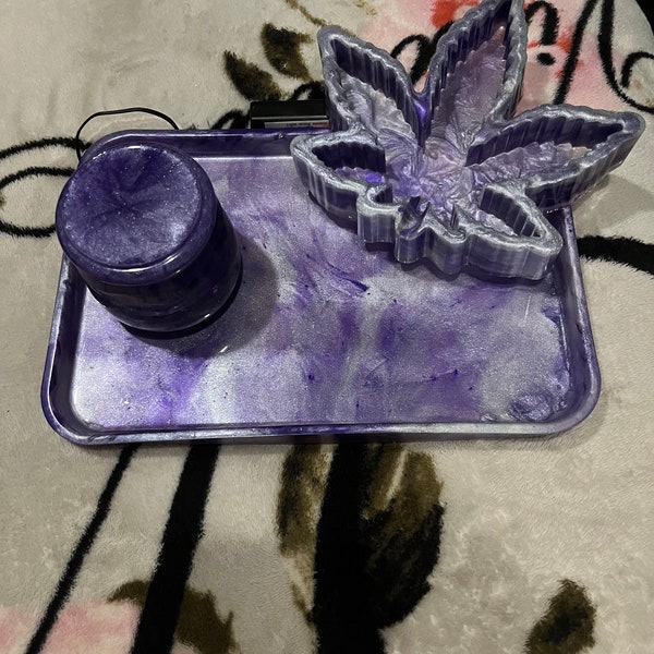 3pc Purple Swirl Light Up Tray Rolling Tray trinket tray Set