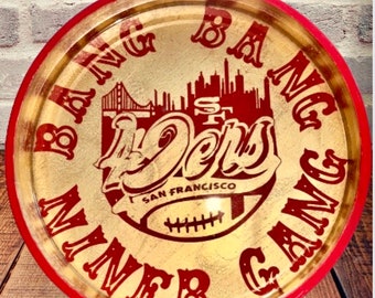 San Francisco 49ers Handmade NFL Rimmed Wood Top Resin Beistelltisch mit Metall Hairpin Legs