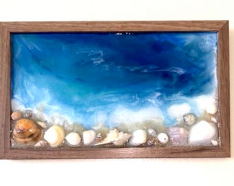 Handmade Resin Ocean Art Wall Hanging with Real Seashells