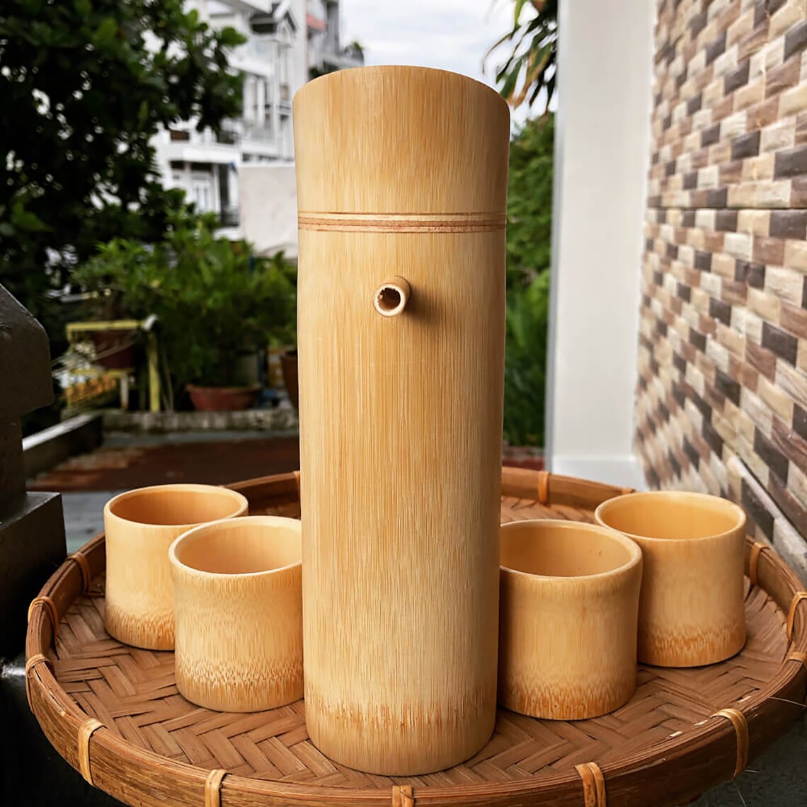 Vintage Natural Bamboo Sake Set Tea or Water with bottle and Etsy