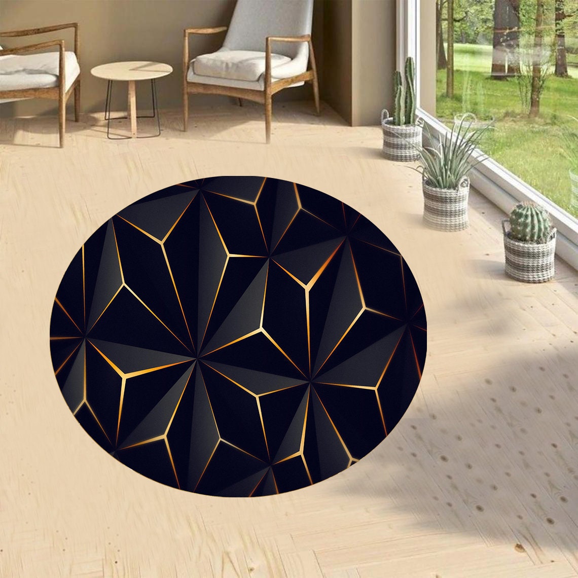 Goldgold Color Ruggold Pattern Rug Round Ruground Rug Etsy UK