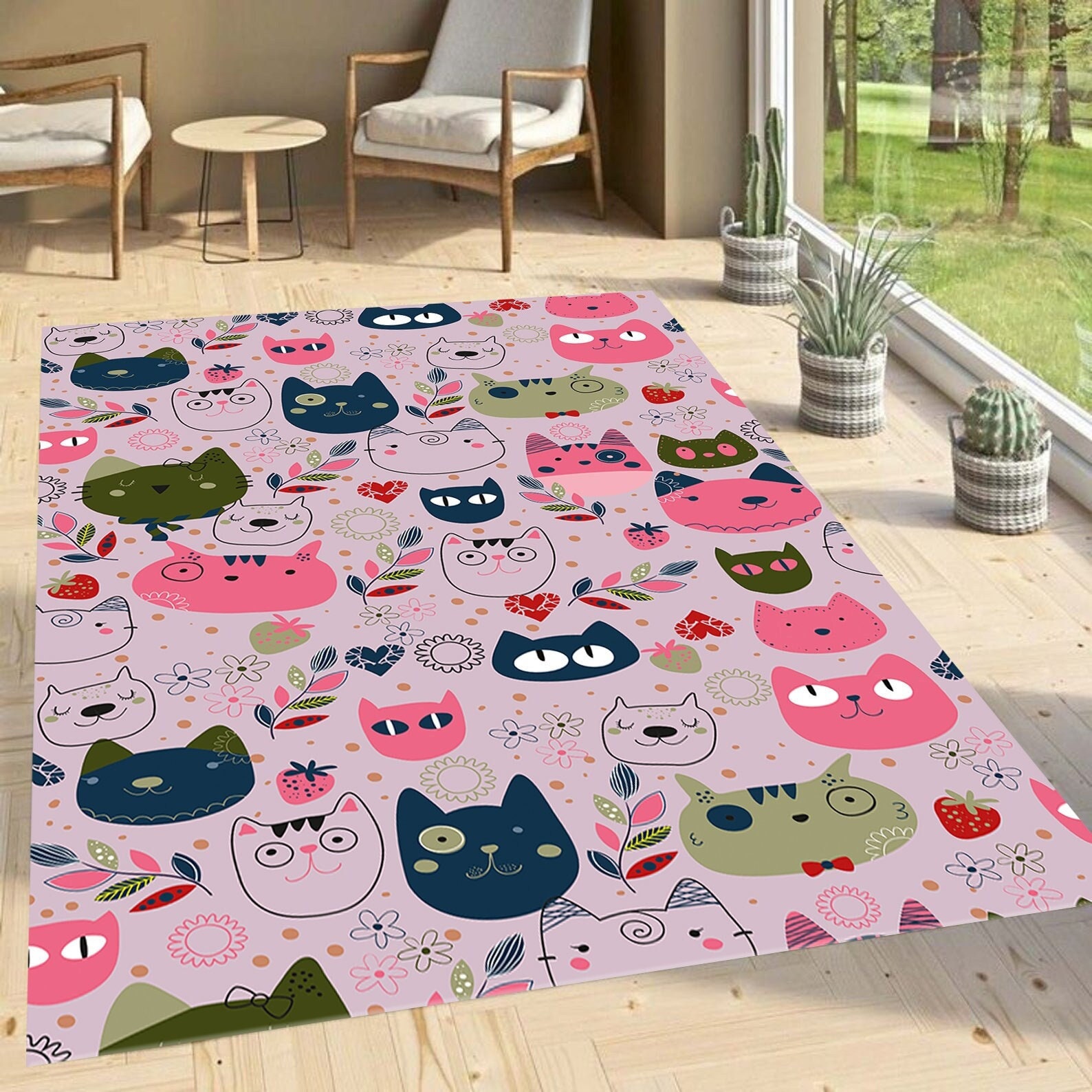 Round Area Rugs 4 Ft Animal Cat Dog Paw Puppy Footprint Floor Mat Carpet  Non-Slip Machine Washable Kids Play Living Room Hall Bedroom