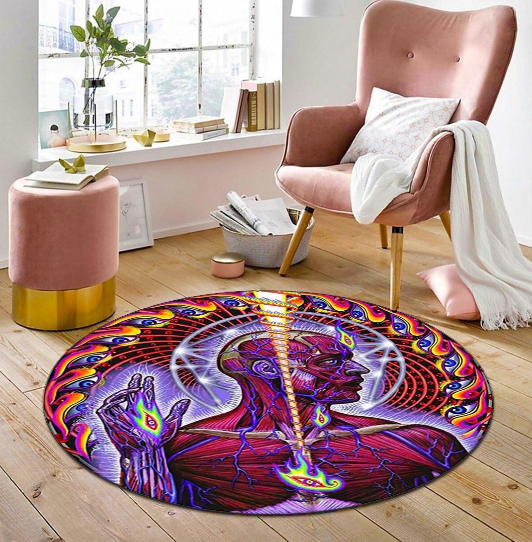 Cute Black Cat Round Area Rug, Rainbow Abstract Animal Non-Slip Circle Rug  for Bedroom Living Room Outdoor Study Playing Floor Mat Carpet, 3' Diameter