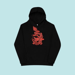Youth Red Dragon on Black Hoodie