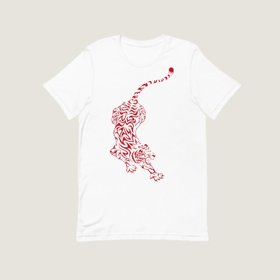 Red Tiger on White Unisex T shirt Etsy