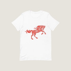 Red Horse on White Unisex Tshirt