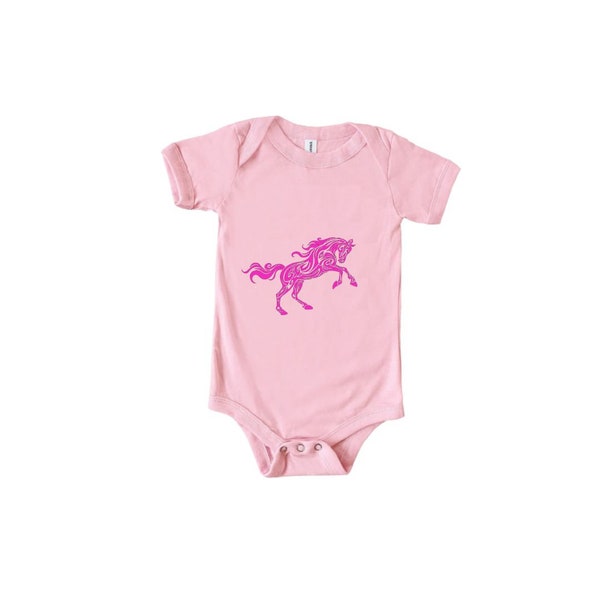 Hot Pink Horse sur Pink Baby Onesie