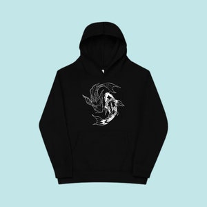 Youth White Koi on Black Hoodie