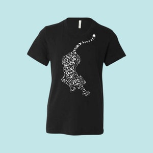 Youth White Tiger on Black Tshirt