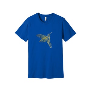 Beautiful Hummingbird on Royal Blue T-shirt, Unisex