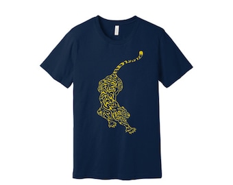 Gold Tiger on Navy Unisex Tshirt
