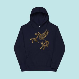 Youth Gold Pegasus on Navy Hoodie