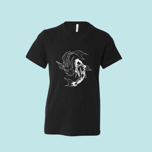 Youth White Koi on Black Tshirt