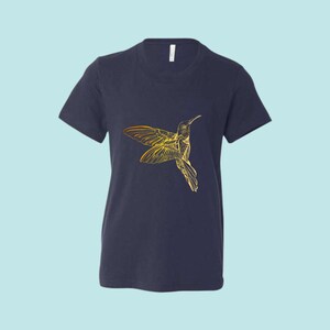 Youth Yellow Hummingbird on Navy Tshirt