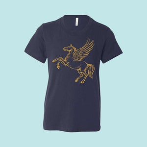 Youth Gold Pegasus on Navy Tshirt
