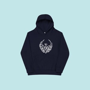 Youth Rising White Phoenix on Navy Hoodie