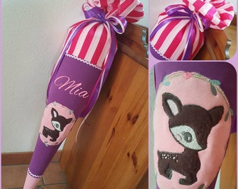 Schultüte genäht, Zuckertüte aus Stoff, DIY, Kissen, Mädchen, Rehkitz