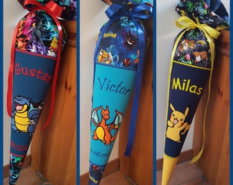 Pokemon, Schultüte genäht, Zuckertüte aus Stoff, Kissen, Jungen, Pikachu