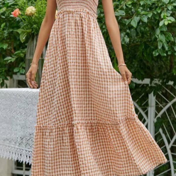 Summer Classic Gingham Midi Dress