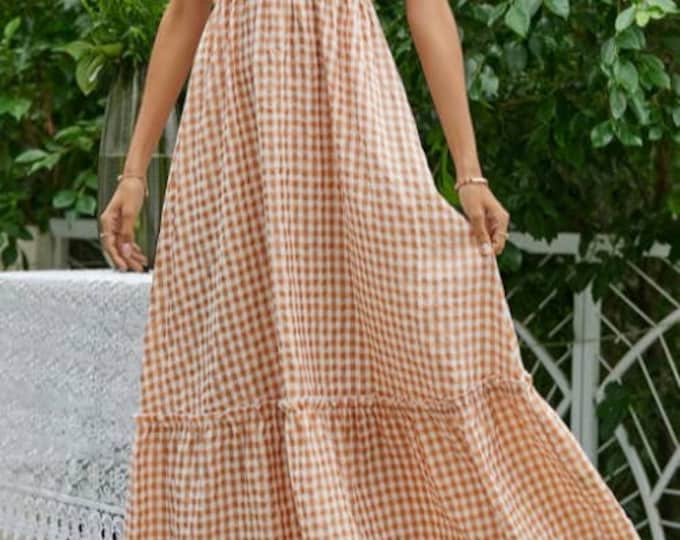 Gingham Lace-Trimmed Midi Dress main image 0