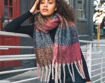 Somewhere Better Color Block Scarf ~ Raspberry