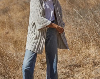 Taupe/Cream Open Front Knit Cardigan