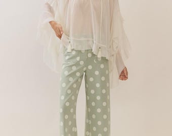 Sage Polka Dot High-Rise Wide Leg Pants