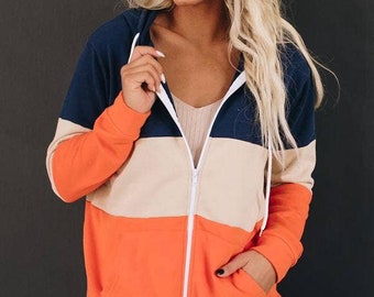 Austin Color Block Zip Up Jacket ~ Orange